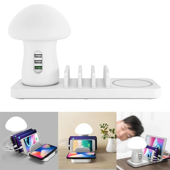 

10W QC 3.0 Wireless Charger Stand for iPhone 3-Port Quick Charging Dock Station with LED Night Light for iPad/Xiaomi/Samsung/LG
