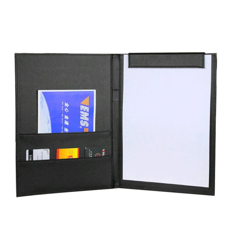 

A4 Office School Supplies Notebooks Writing Pads Clipboard PU Leather Business Financial School Plastic With Internal Bag Black