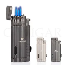 COHIBA карманная газовая сигарная Зажигалка металлическая 3 струйный фонарь Зажигалка Ветрозащитная Питьевая Зажигалка Встроенная сигара