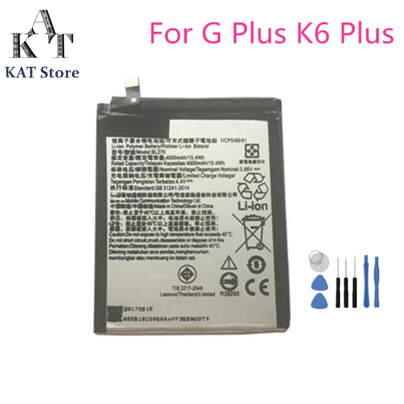 

BL270 4000mAh Phone Battery For Lenovo G plus G5 plus Vibe K6 Plus Battery Replacement High Quality AAA Gift Tools