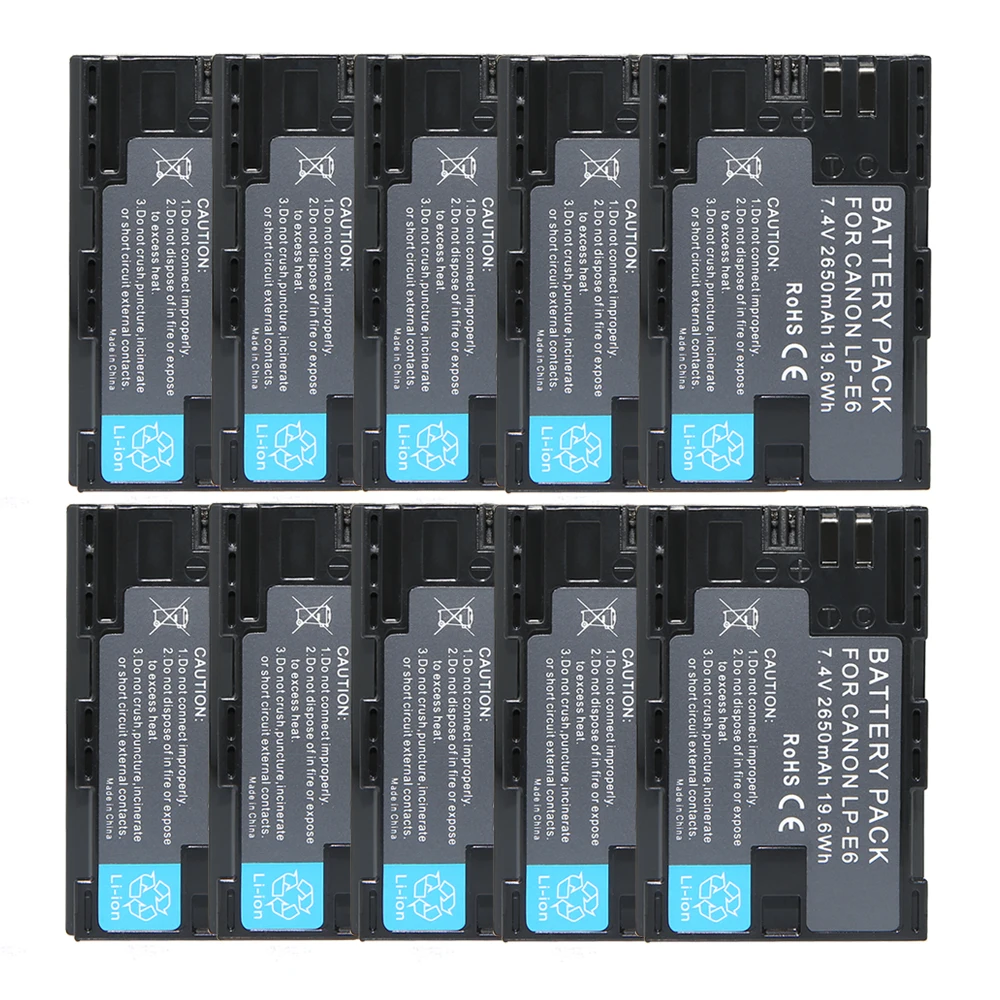 10pcs 2650mAh LP E6 Hight quality LP E6 LPE6 Camera Batteries For Canon