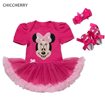 

Summer Minnie Baby Girl Clothes Lace Romper Dress Headband Crib Shoes Newborn Tutu Sets Toddler Birthday Outfits Infant Clothing