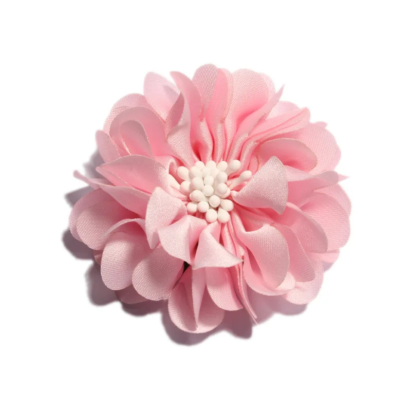 10 шт 23 цвета 5 см Новорожденные винтажные морщинистые тканевые цветы с подходящим концом старые шифоновые заколки для волос с цветами для свадебного украшения - Цвет: Pink