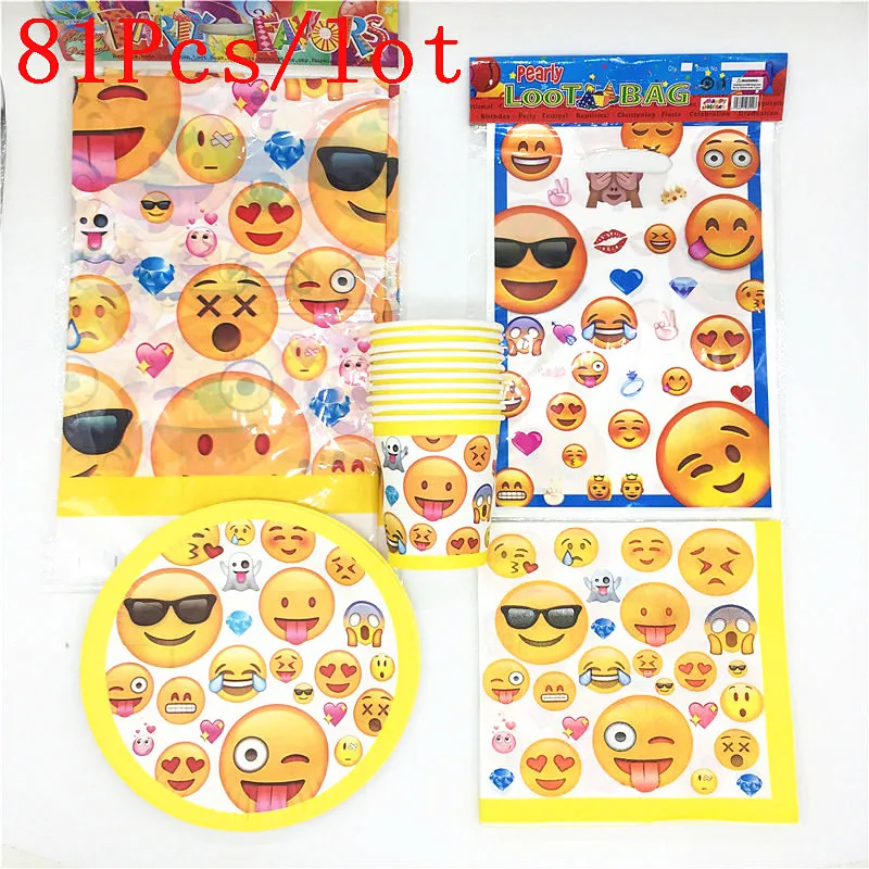 

81Pcs/Lot Cute Emoji Theme Boys Birthday Baby Shower Decration Wedding Disposable Tableware Sets Supplies for 20 People Use