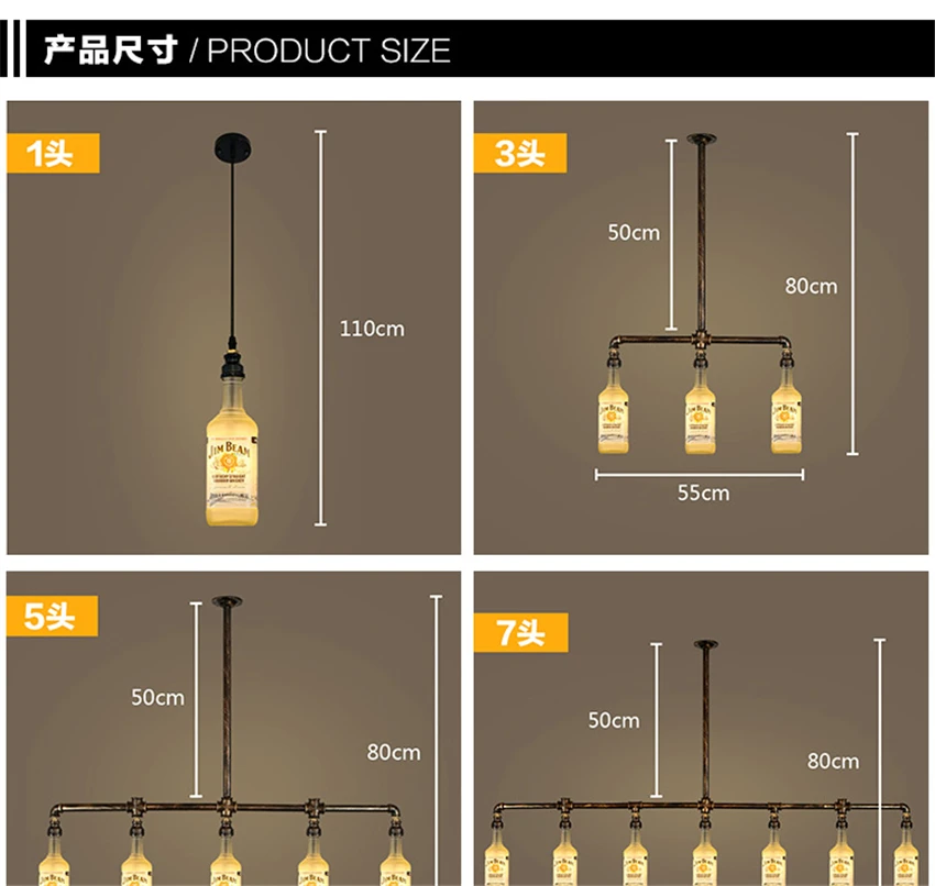 Подвесные светильники в виде бутылки виски, ретро промышленные трубные лампы для кухни, бара, кафе, магазина одежды, ресторана, стеклянные подвесные светильники