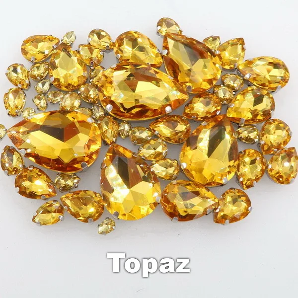 A14 Topaz Серьги в форме капли воды, 7 размеров микс 50 шт./пакет серебро коготь Установка хрусталя пришить стразы торжественное платье, обуви, сумок и diy кружевной отделкой - Цвет: A14 Topaz