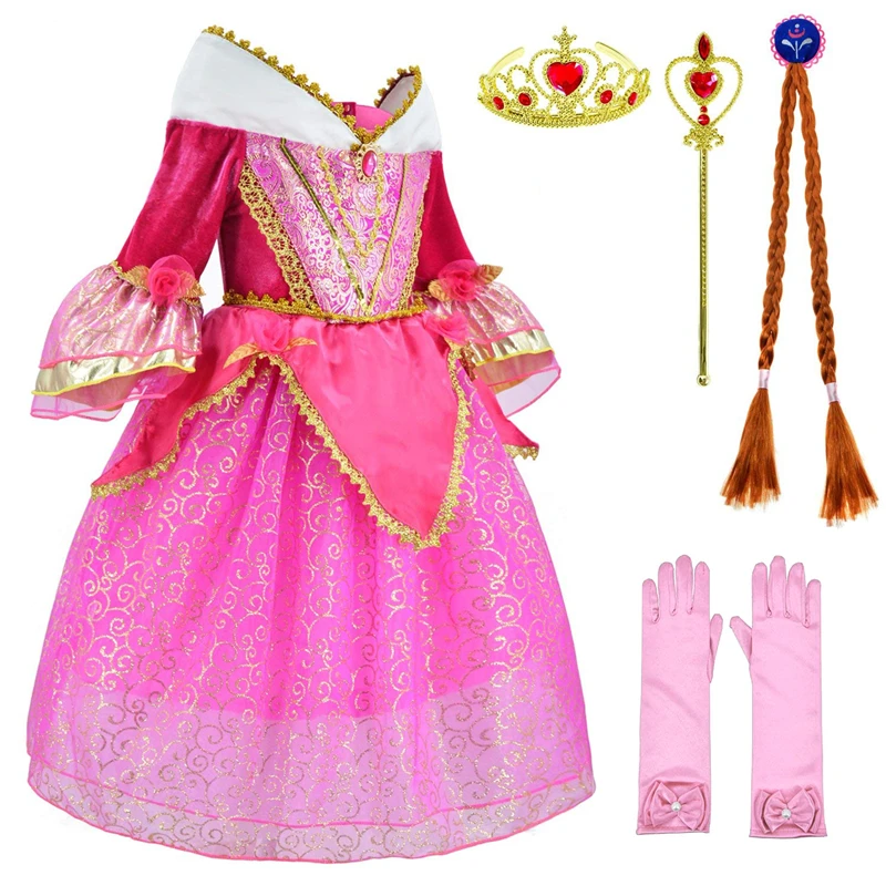 

DAYLEBABY Sleeping Beauty Princess Aurora Costume Girls Birthday Party Dress Up With Accessories Age 4-12 Years