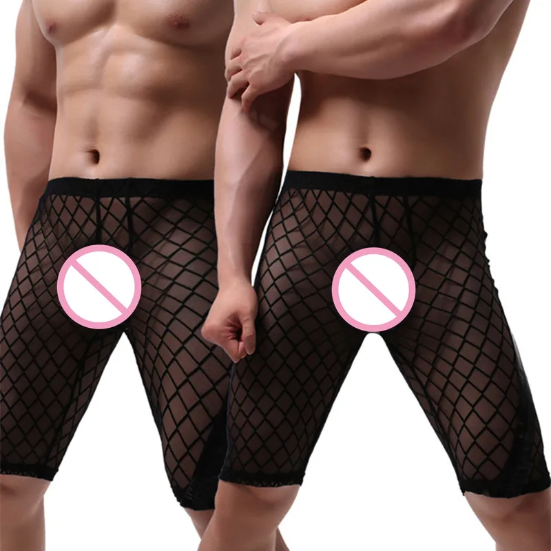 Сексуальные мужские сетчатые штаны для сна, шорты, прозрачные забавные штаны для отдыха, брендовая Домашняя одежда, летняя одежда