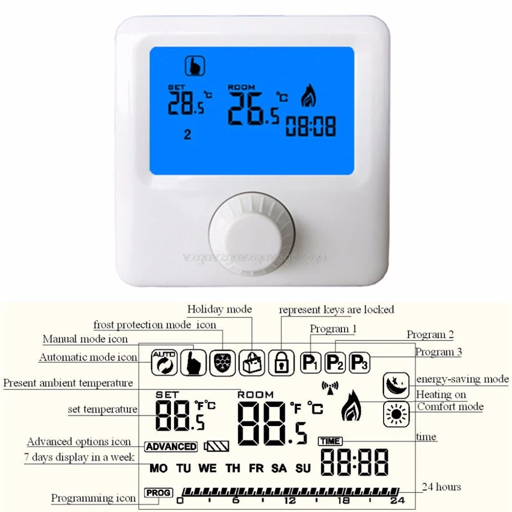 LCD Display Wall hung Gas Boiler Thermostat Weekly Programmable Room