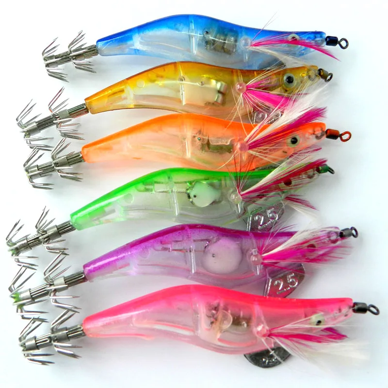 Newly 4pcs 10.5cm Shrimp Flashing LED Light Squid Jig Fishing Lure Prawn Tackle Hook BF88