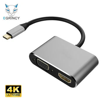 

EGRINCY Type C To HDMI VGA Adapter 4K HD Male To Female USB C 3.1 To VGA HDMI Converter Cable For Macbook Chromebook Pixel S8 S9