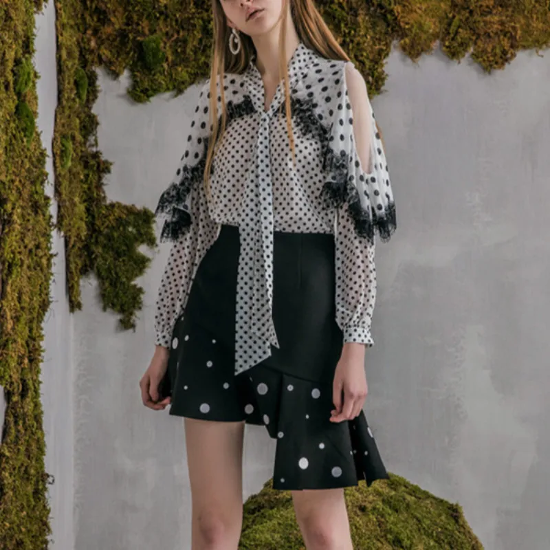 

New 2019 Summer Dots Printed Skirt Women Irregular Ruffles England Style Ladies Elegant Skirts Chic In Style Mini Skirt Clothes