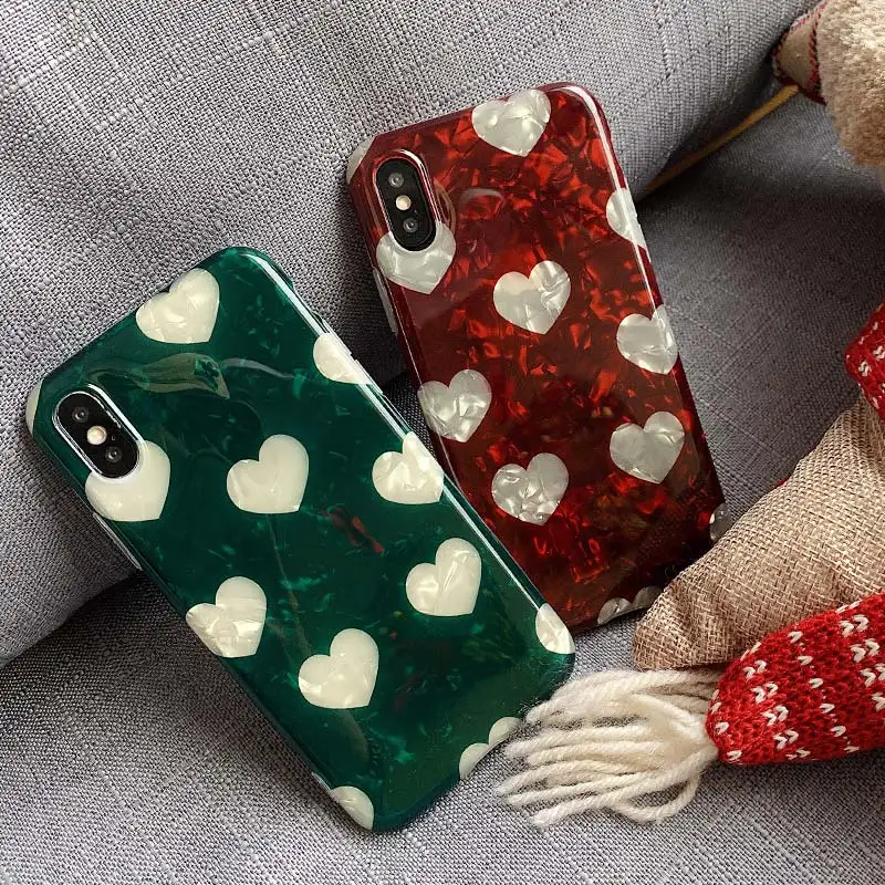 

SoCouple Phone Case For iphone X Xs max Case For iphone 7 8 6S 6 Plus Cover Retro Green Red Love Heart Soft IMD Silicone Cases