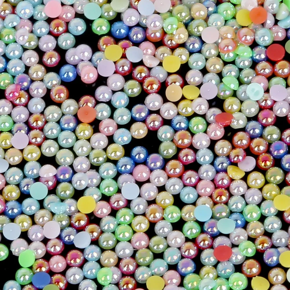 

Hot Sale 50-1000pcs Mix AB Colors Imitation Pearls Craft Half Round Flatback Beads Garment Decoration For Sewing 3-14mm Pick