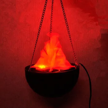 

20CM 3D Halloween Cauldron Electronic Fake Fire Flame Magic Hanging Flame Lamp Party Decor Brazier Fire Lamp with Plug