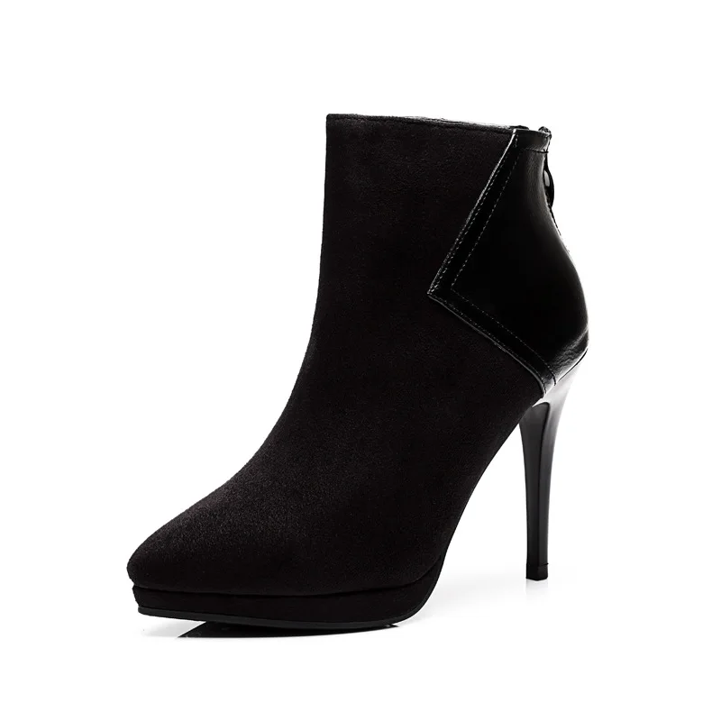 

2018 winter new velvet in Europe and America large size waterproof platform fine with foreign trade ankle boots black ljj 1121