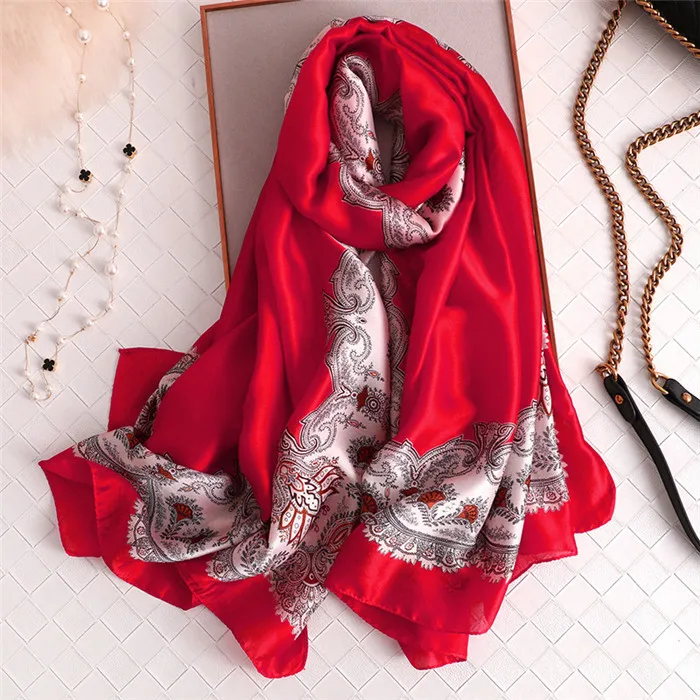 Элитный бренд Для женщин шелковый шарф, Пляжный платок и эко-шарф хиджаб Обёрточная бумага Дизайнерские шарфы для женщин женская накидка для пляжа бандана - Цвет: F150red