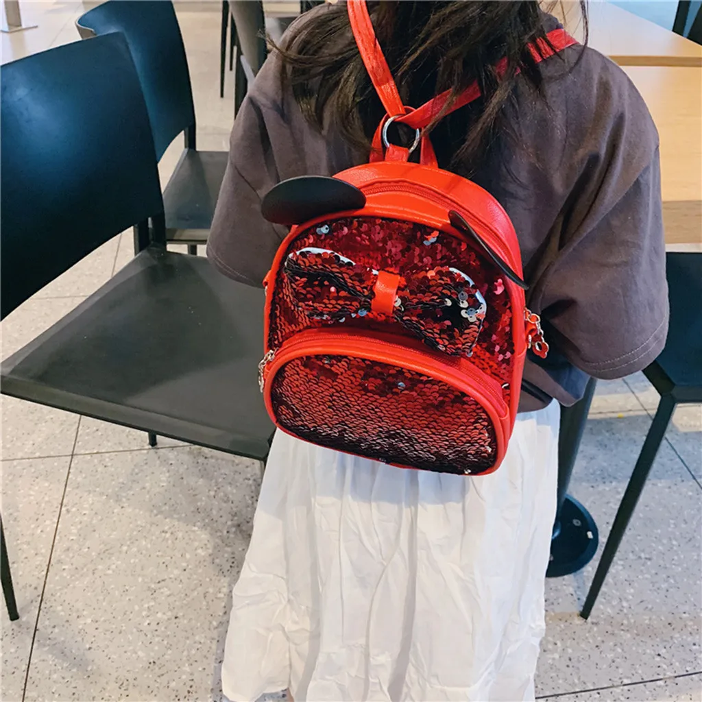 Детская футболка с изображением персонажей видеоигр школьные рюкзак с пайетками для девочек, дорожная сумка через плечо, сумка для Пеший Туризм рюкзаки для девочек милый Мышь ушками в форме небольшой мешок