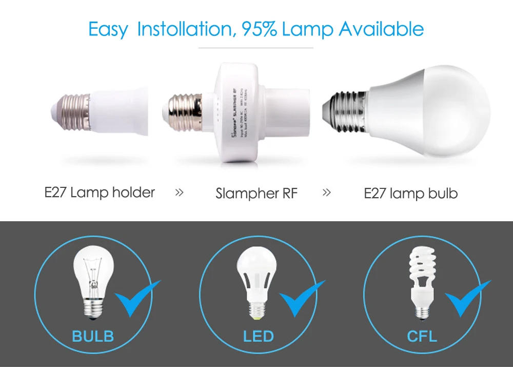Sonoff Slampher Wifi розетка умная лампа базовый держатель E27 433 RF управление Ewelink приложение Голосовое управление с Alexa Google home