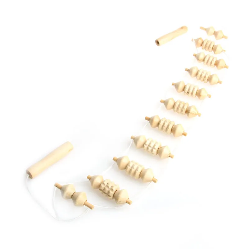 

New Beige Wooden Wheel Body Neck Back Waist Care Roller Self Massager 1PC