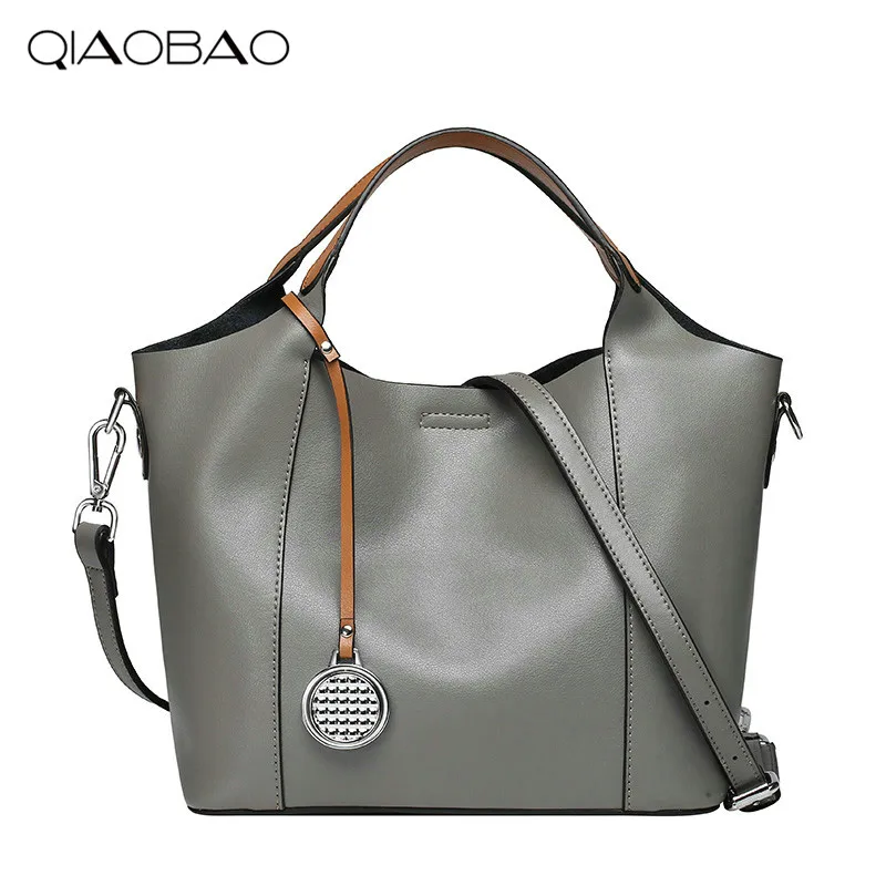 

QIAOBAO Brand Bag Women Genuine Leather Handbag Fashion Solid Color Cowhide Shoulder Bag Large Casual Tote Composite Women Bag