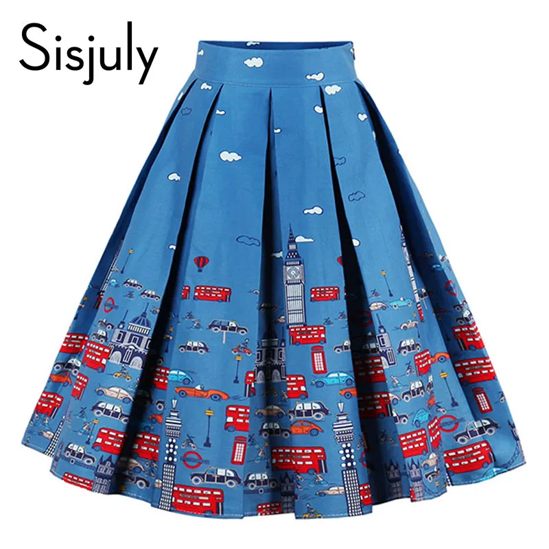 

Sisjuly women casual skirt 1950s summer blue floral print retro elegant skirts female cute elegant stylish 2019 women's skirts