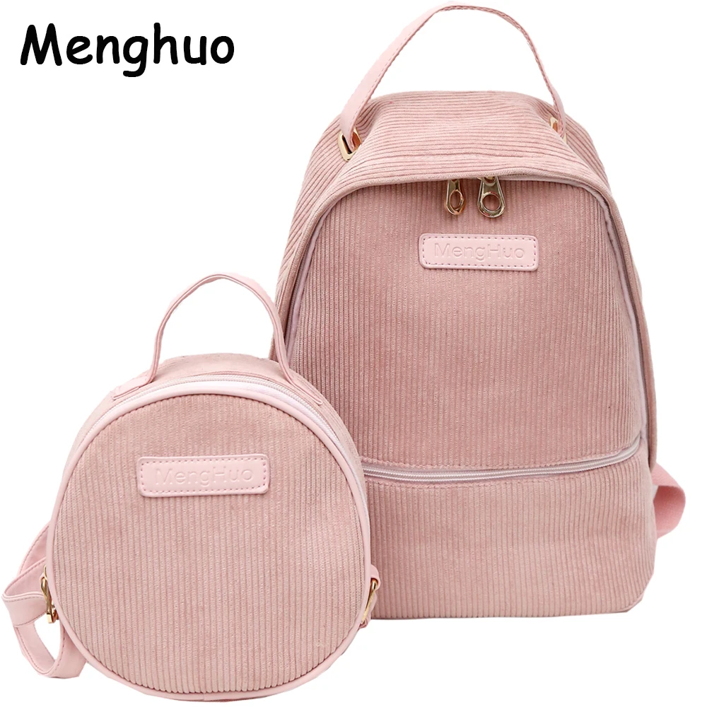 

Menghuo 2pcs/Set Preppy Style Corduroy Backpack Women Backpack for Teenager Girls New Student Book Bag Striped Backpacks Mochila