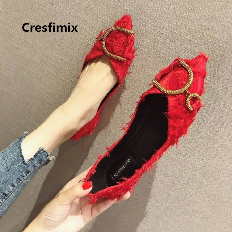 Туфли Cresfimix Женские повседневные без застежки с острым носком красные E5007|Обувь