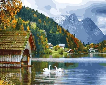 

Unframe diy picture oil painting by numbers paint by number for home decor canvas painting 5065cm swan lake