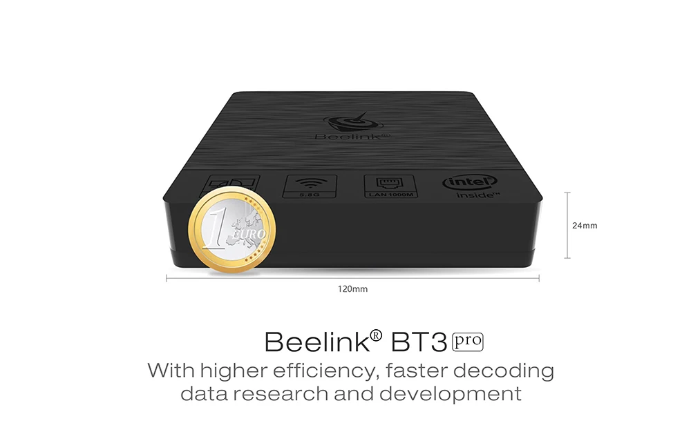 Мини-ПК Beelink BT3 Pro, Intel Atom X5-Z8350, 4 Гб ОЗУ, 64 Гб ПЗУ, 2,4 ГБ/5,8 ГБ, WiFi, Bluetooth, 4,0, 1000 Мбит/с, USB3.0, телеприставка