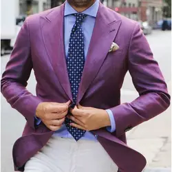 Mix & Match 2017 стильный фиолетовый мужской костюм Блейзер с белыми брюками пользовательских свадебное Для мужчин костюмы смокинги Terno Masculino