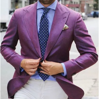 

Mix&Match 2017 Stylish Purple Men Suit Blazer With White Pants Custom Wedding mens suits Tuxedos Terno Masculino (Jacket+Pants)