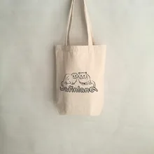 300 шт./лот, Экологичная многоразовая сумка для покупок из натурального хлопка на заказ, Подарочная сумка с принтом кошек