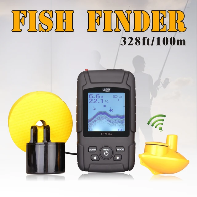 Best price at $104 Cheap LUCKY 328ft /100m depth Fishfinder Sonar Transducer 2-in-1 Wired & Wireless Sensor Portable Waterproof Fish Finder FF718Li