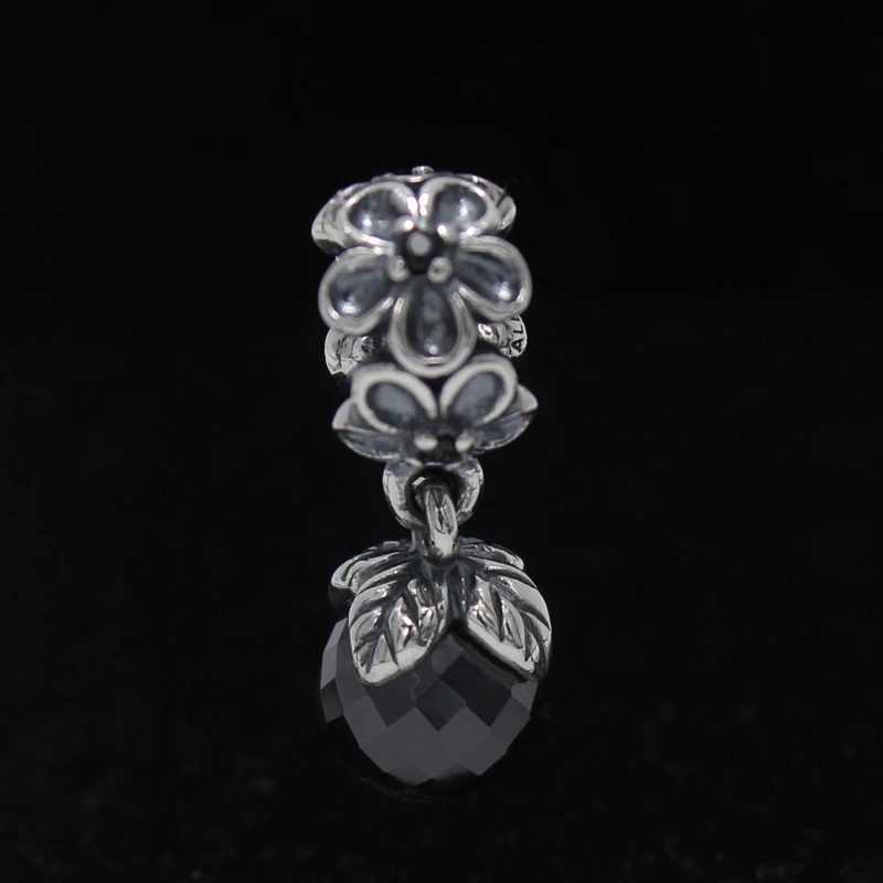 

ROCKART 925 Sterling Silver Black Viola Bloom Dangle Charm with Cubic Zirconia Beads Fits European Brand Bracelets Diy Jewelry