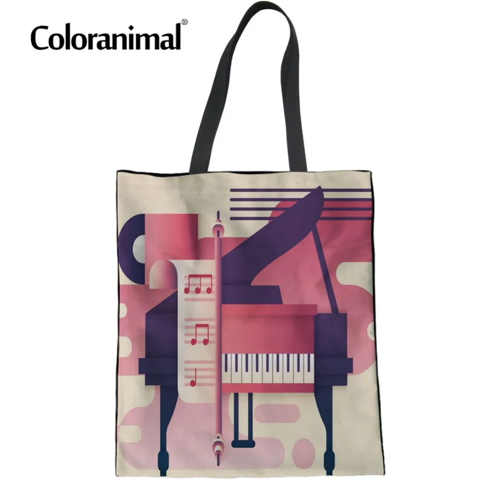 Coloranimal Cassette Tape Print Cotton Tote Bag Large Shopping Shoulder