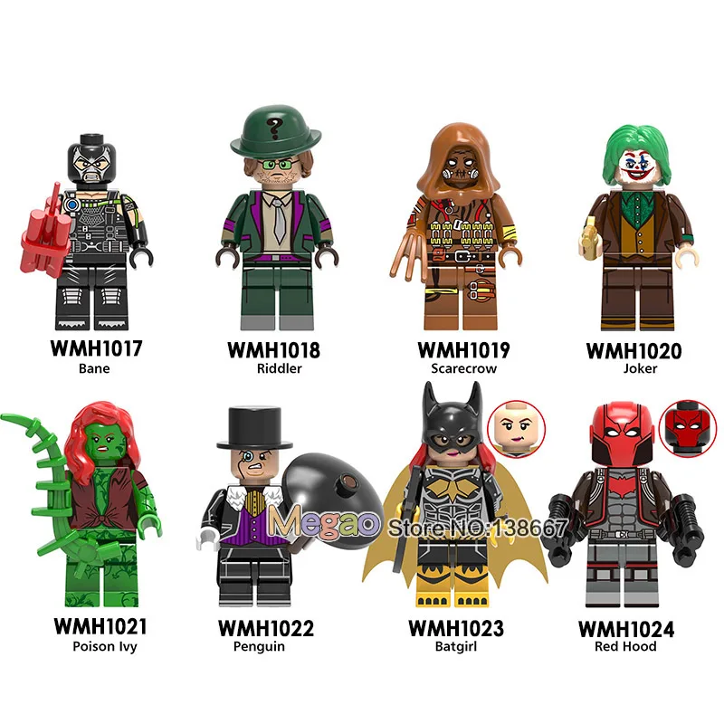 

Single Sale DC Super Heroes Scarecrow Joker Poison Ivy Penguin Bane Riddler Building Blocks Children Toys