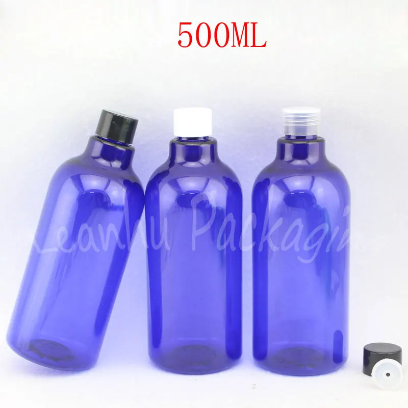 

500ML Blue Plastic Bottles , 500CC Lotion / Shampoo Packaging Bottle , Empty Cosmetic Container , Makeup Sub-bottling