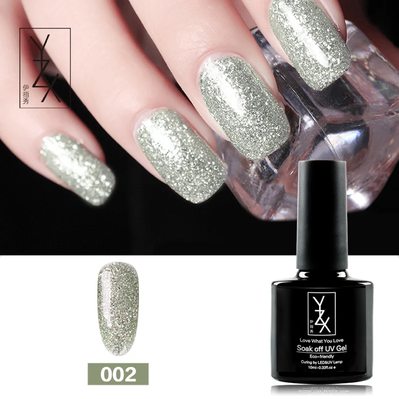 YiZhiXiu 1pcs 10ml Glitter Silver Varnish Soak-off UV Gel Nail Polish Cheap Nail Lacquer Crystal Gel Manicure Platinum Enamel