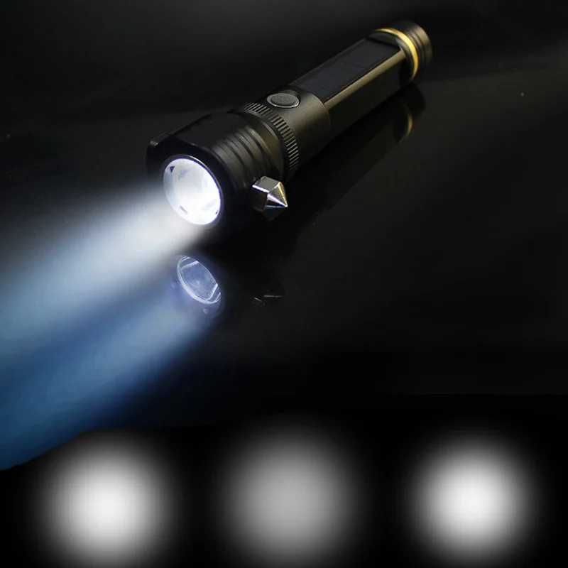 

LED Flashlight Waterproof Solar Powered Torch Hammer for Outdoor Camping Hiking MAL999