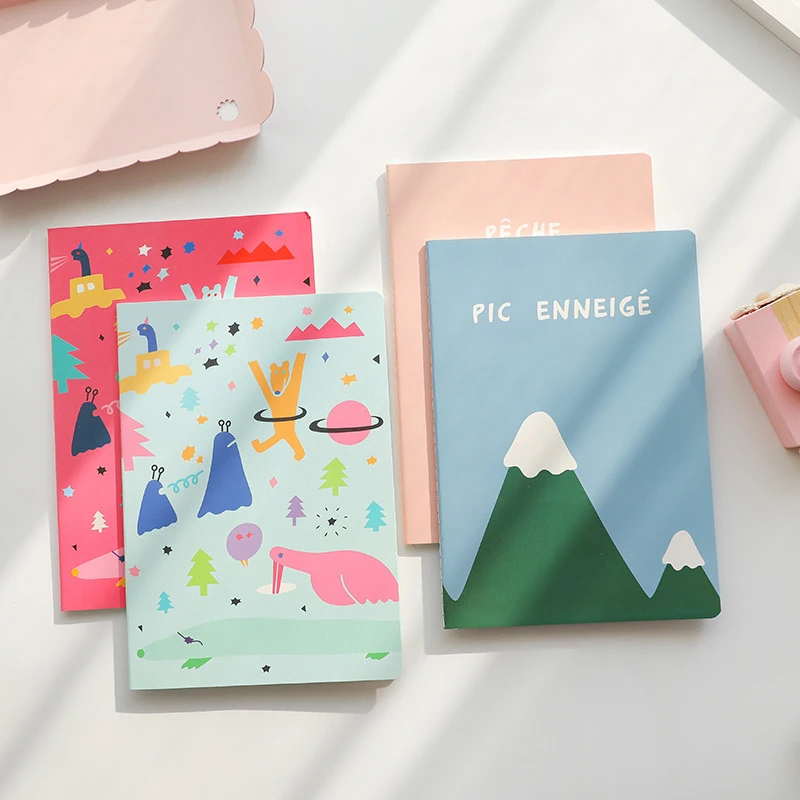

4pcs/set 2 Size 40 Sheets Cartoon Color Block Diary Notebook Notepad Journal Girlfriend Kids Gift Office School Student Supply