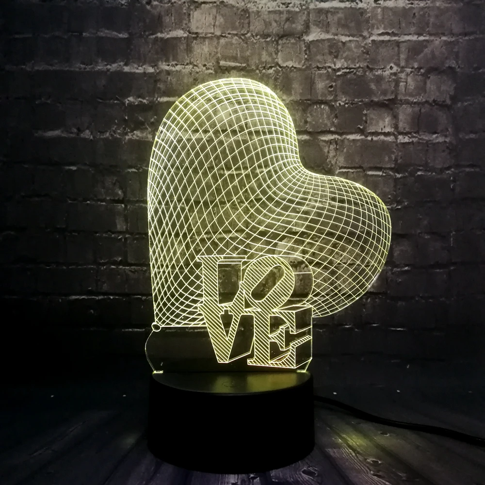 Новинка романтическая любовь слово милое сердце 3D светодиодный USB лампа