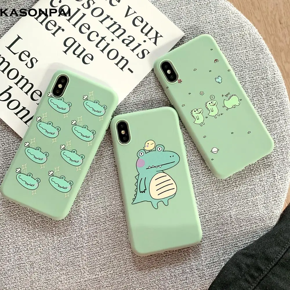 

Cute Cartoon Dinosaur Patterned TPU Silicone Frosted Matte Soft Case Fundas Capas Cover For iPhone 8 7 6 6S Plus X XS XR XS Max