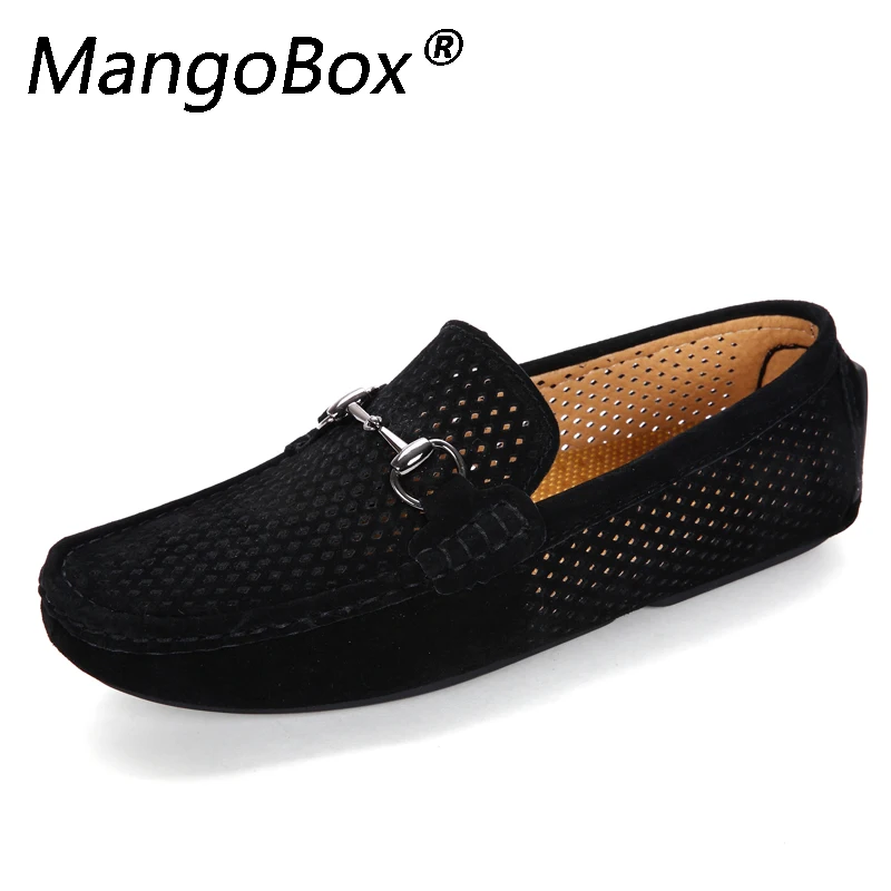 

Brand Mens Flats Fashion Suede Boat Shoes Men Casual Moccasins Luxury Summer Slip on Breathable Soft Loafers Black Driving Shoes
