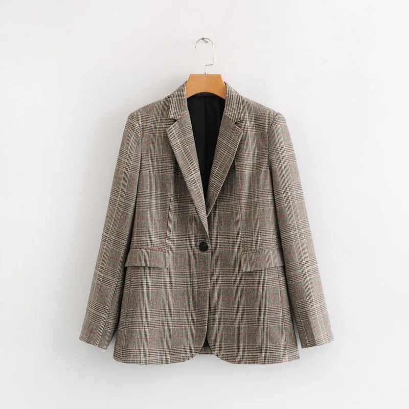

plaid blazer plaid jacket womens blazers Single Button