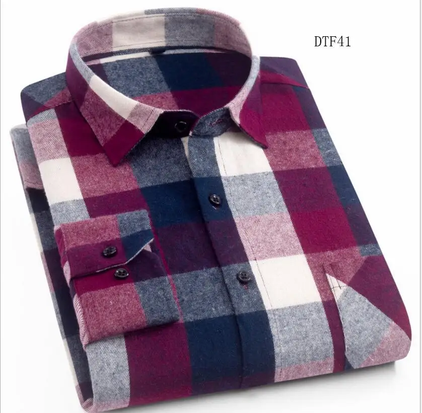 New Plaid Flannel Mens Shirts Long Sleeve Social Masculino Brand Male Shirts - Цвет: DTF41