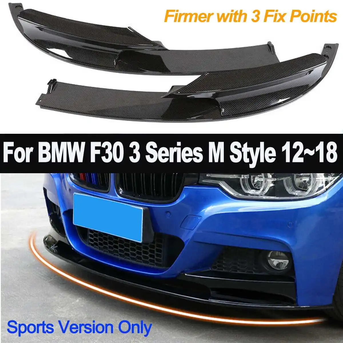 2 piezas cubierta de parachoques frente de labio de fibra de carbono de superficie para BMW F30 Serie 3 M 2012-2018 sólo para versión deportiva Exterior partes