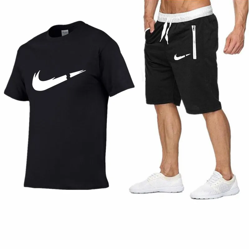 2019 брендовая футболка мужские комплекты модный летний хлопковый спортивный костюм с коротким рукавом футболка + шорты мужские комплекты