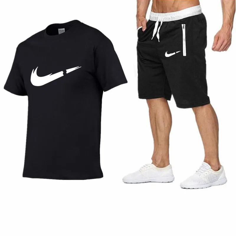 

2019 Brand t shirt Men Sets Fashion Summer cotton short sleeve Sporting Suit T-shirt +shorts Mens 2 Pieces Sets casual clothing