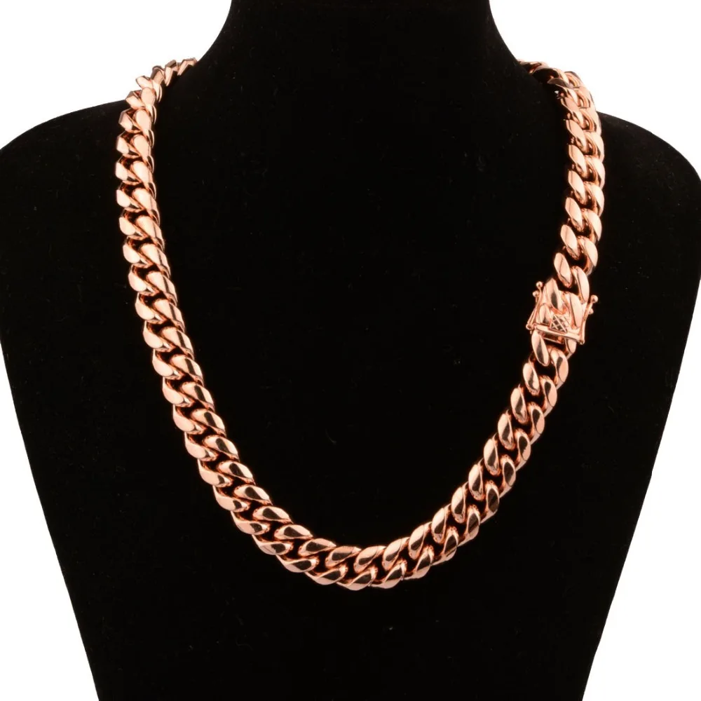 Miamia Florida кубинские цепи для мужчин Шарм новые ювелирные изделия оптом розовое золото 15 мм нержавеющая сталь длинное большое короткое ожерелье подарок